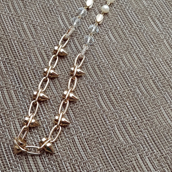 Studded Crystal Pearl Link Necklace - Picture 2 of 4